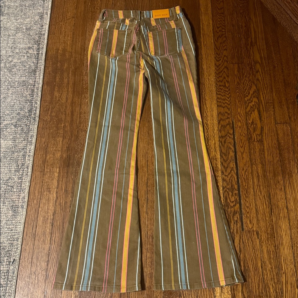 Judy Blue EUC Women's Brown Flare Jeans with Multicolor Vertical Stripe - Picture 5 of 7